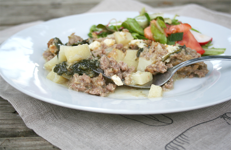 Creamed Spinach, Sausage, and Potato Casserole | myhumblekitchen.com